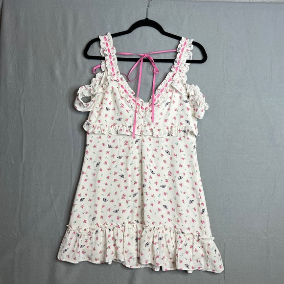 Betsey Johnson Forever 21 Dress Sz L White Floral Butterfly Coquette Ruffle NWT - Picture 9 of 12